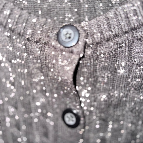 LAURA SCOTT Women's Large Black Metallic Sparkle Cardigan Sweater V-Neck Button - Picture 13 of 16